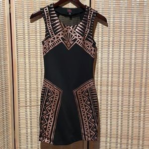 2b BEBE Black & Copper abstract sleeveless mini dress Xs